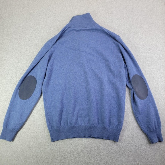 Sweater Mens medium Blue High Neck Cashmere Pullover Elbow Patch Made In Italy - Picture 3 of 7